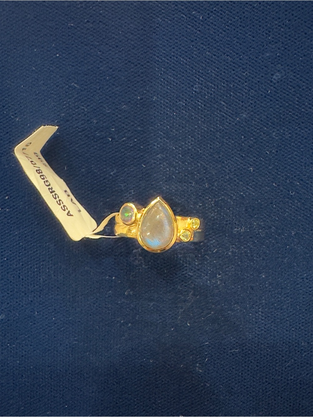 Gold Teardrop Moonstone Ring with Accent Gemstones